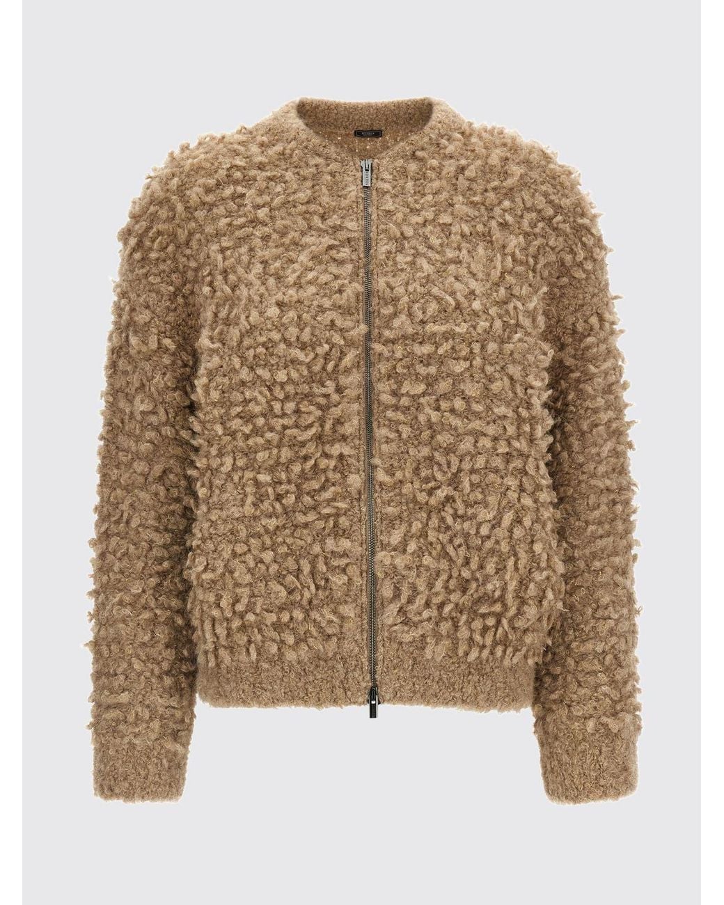 Peserico Brown Zip-Up Crew Neck Cardigan