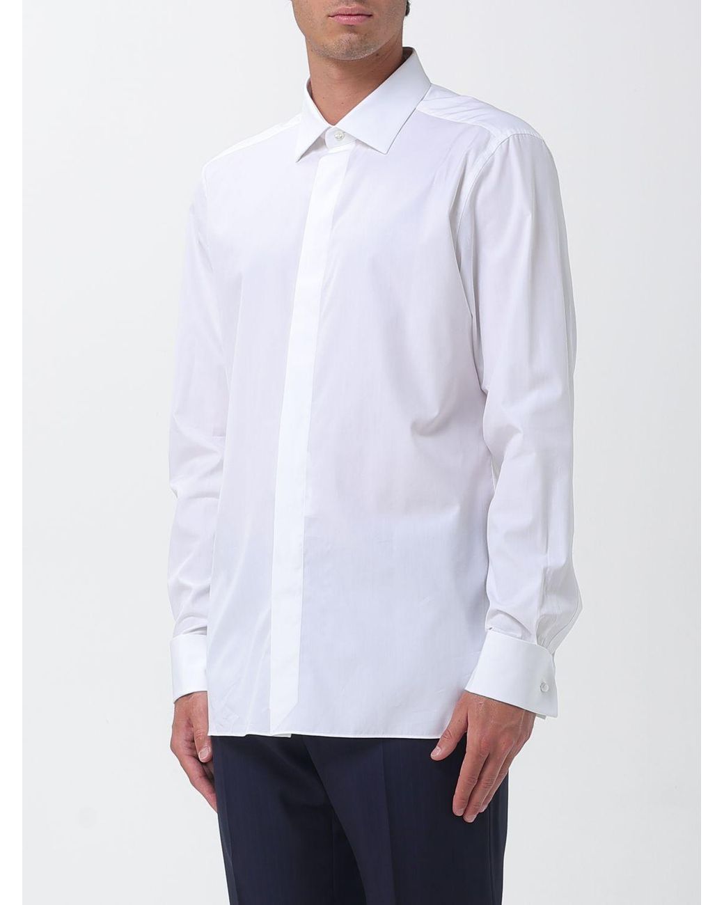 Zegna White Cotton And Silk Poplin Classic Shirt for men