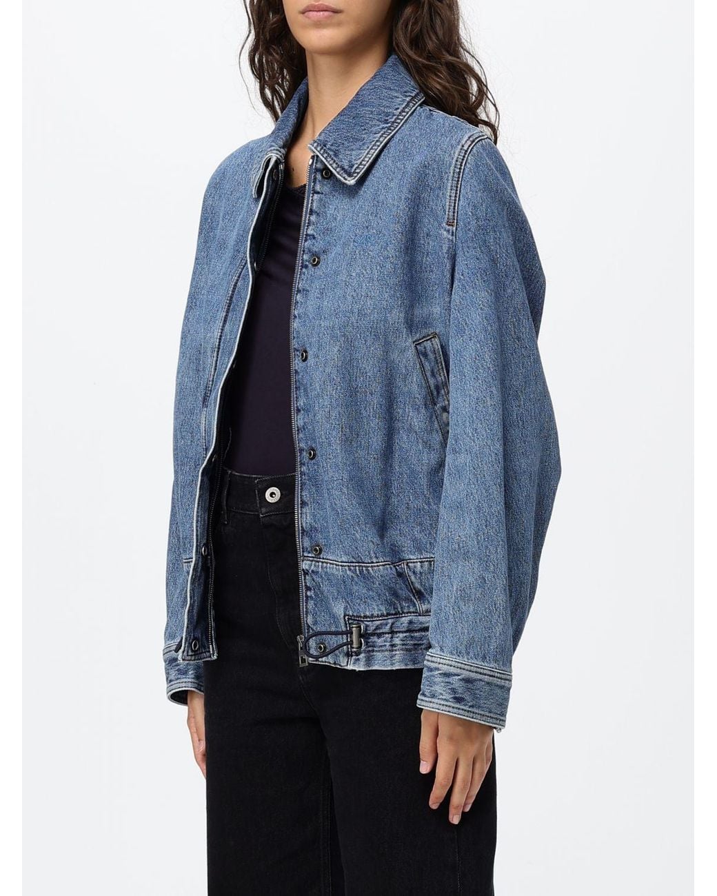 Loewe Blue Cropped Shirt-Style Cotton Denim Jacket