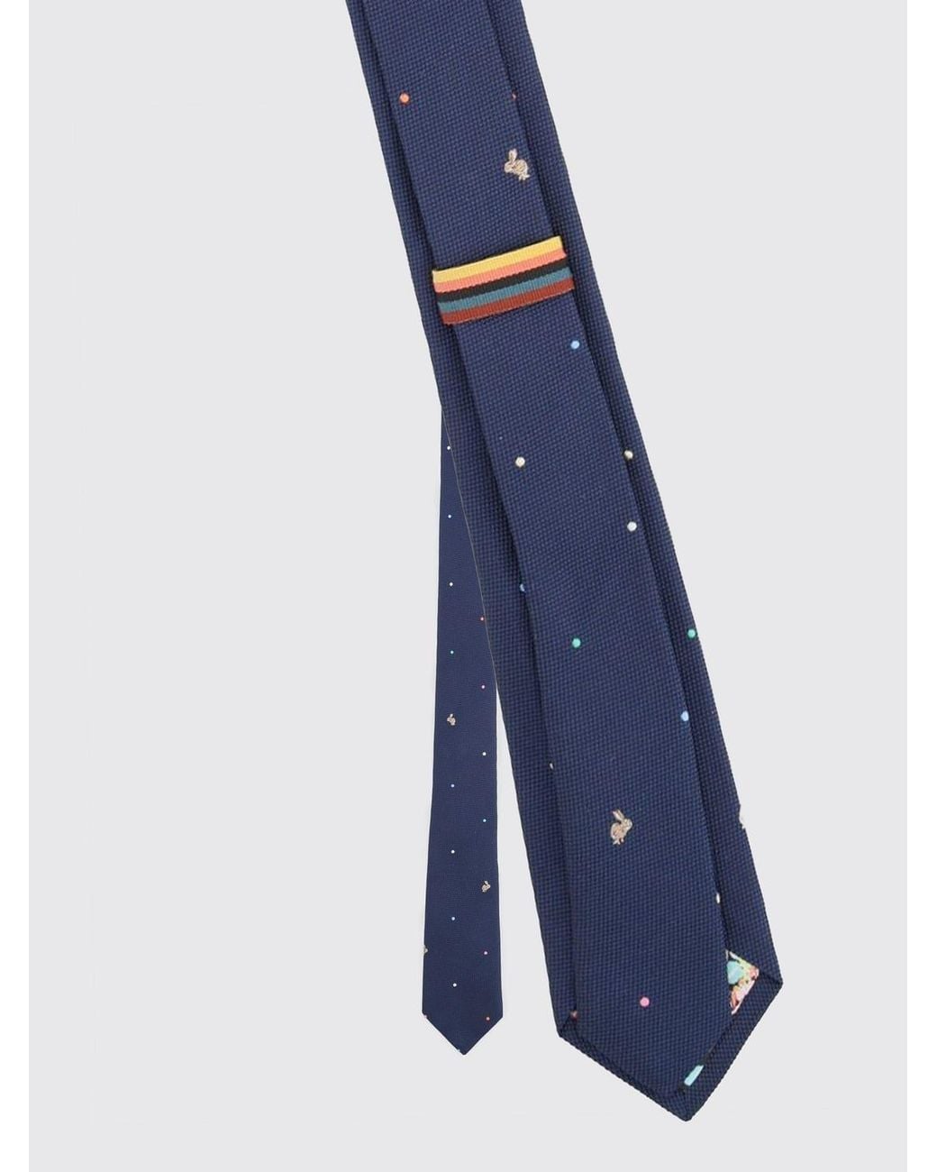 Paul Smith Blue Pure Silk Tie With Embroidered Polka Dots And Logo Loop for men