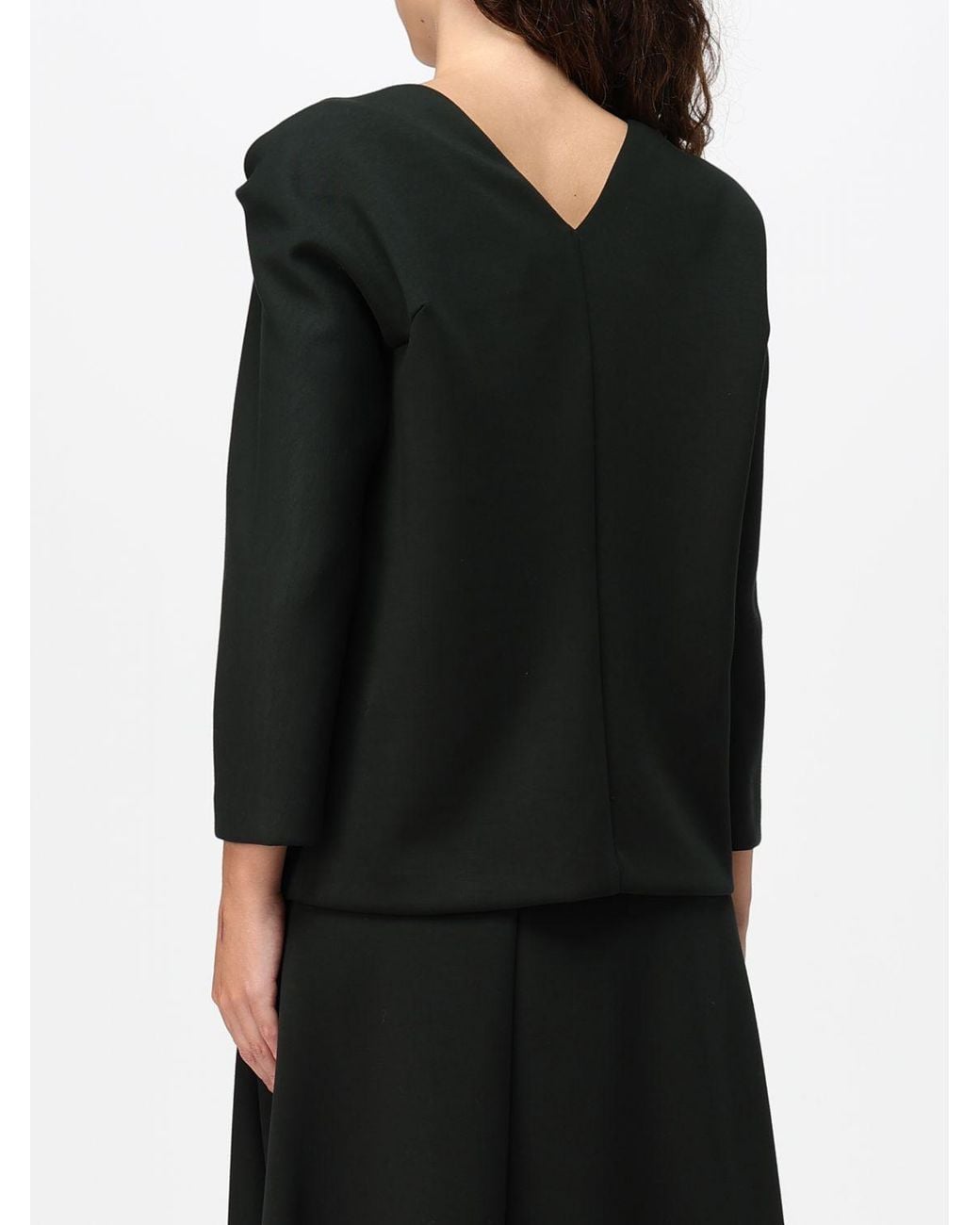 MEIMEIJ Black Long-Sleeved Viscose Blouse With Ruffles And Embroidered Details