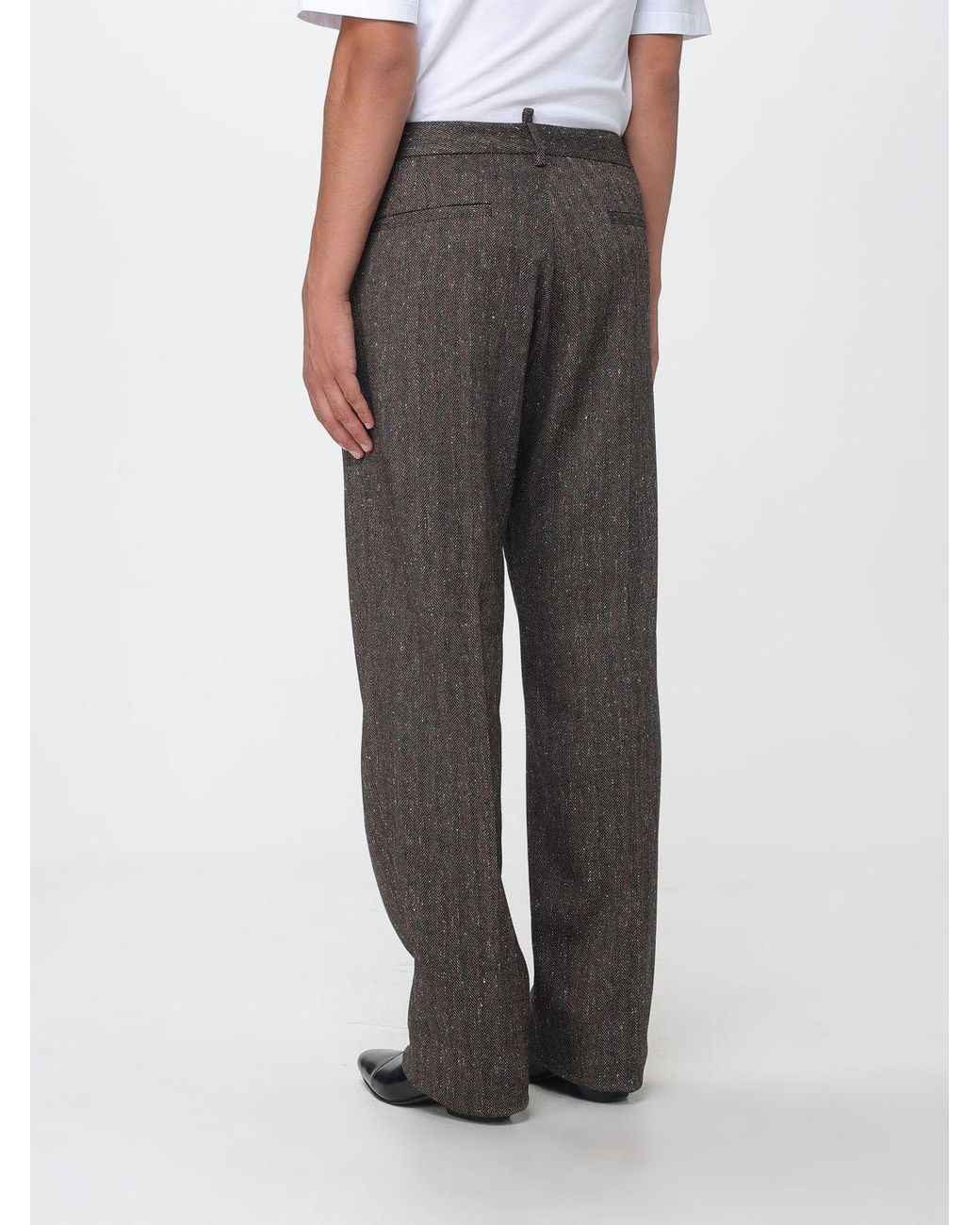 DSquared² Gray Chevron Wool-Blend Wide-Leg Tailored Trousers for men