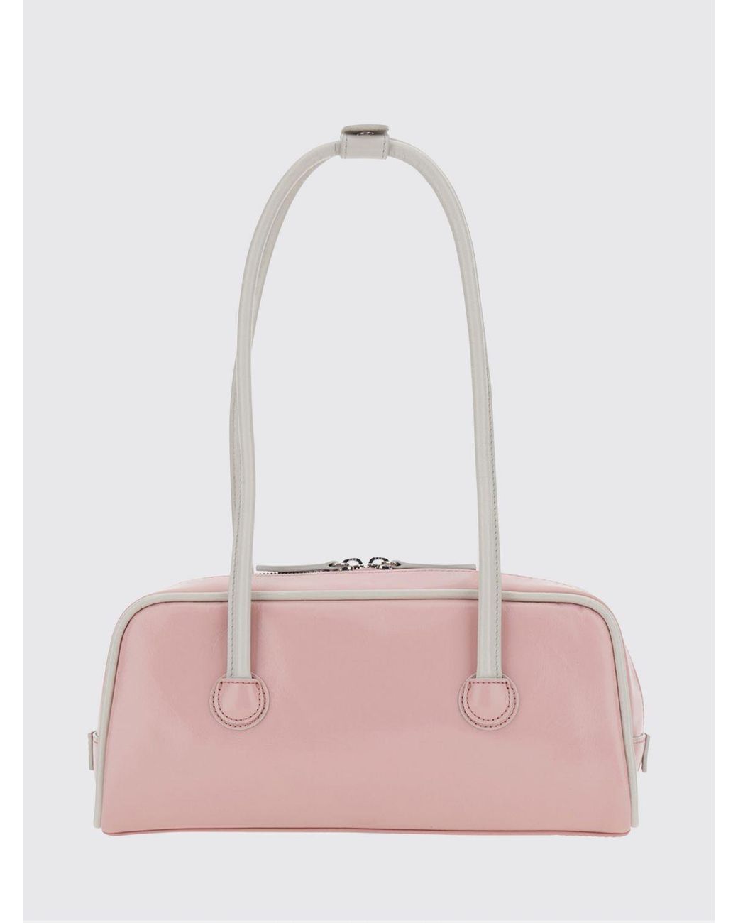 MARGE SHERWOOD Pink Boston Smooth Leather Shoulder Bag With Double Handle