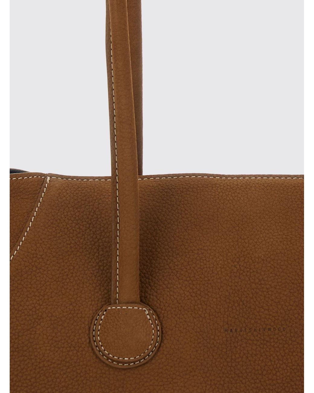MARGE SHERWOOD White Boat Pebbled Leather Shoulder Bag With Double Handle
