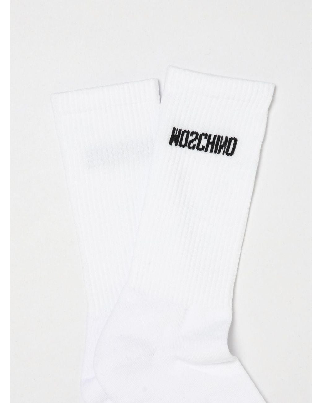 Moschino Couture White Ribbed Stretch-Cotton Socks With Jacquard Logo for men