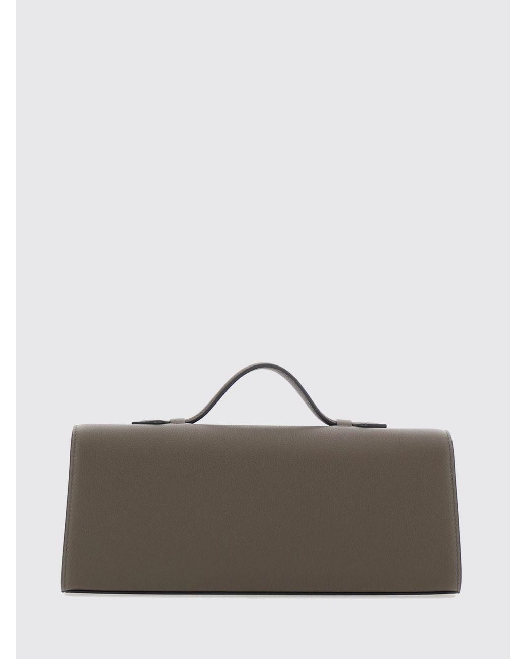 SAVETTE Gray Symmetry Grained Calfskin Clutch With Metallic Closure