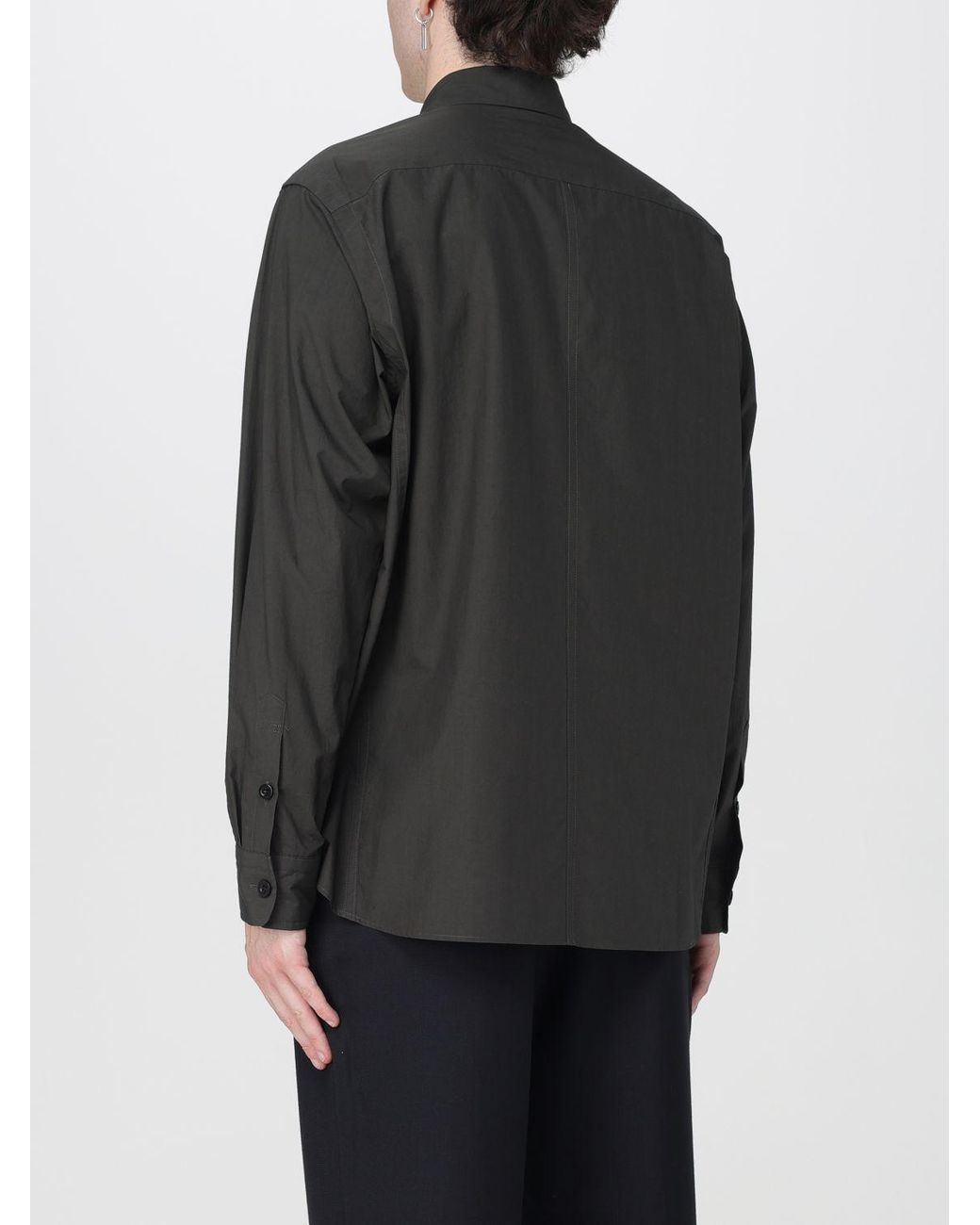 Sacai Gray Long-Sleeved Cotton Shirt With Patch Pocket for men