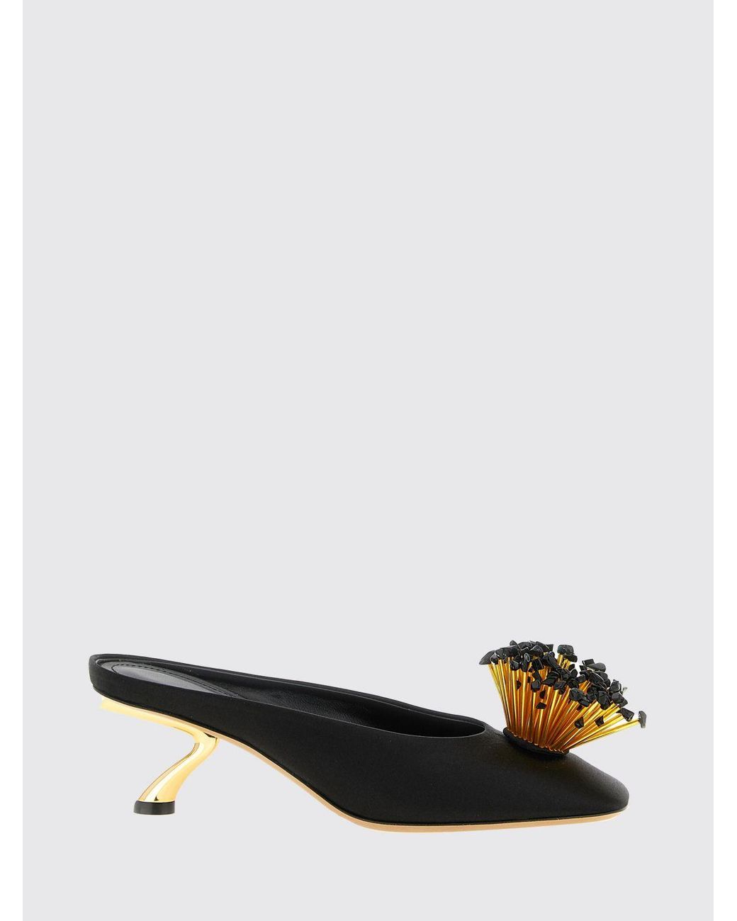 Ferragamo Black Satin Mules With Application