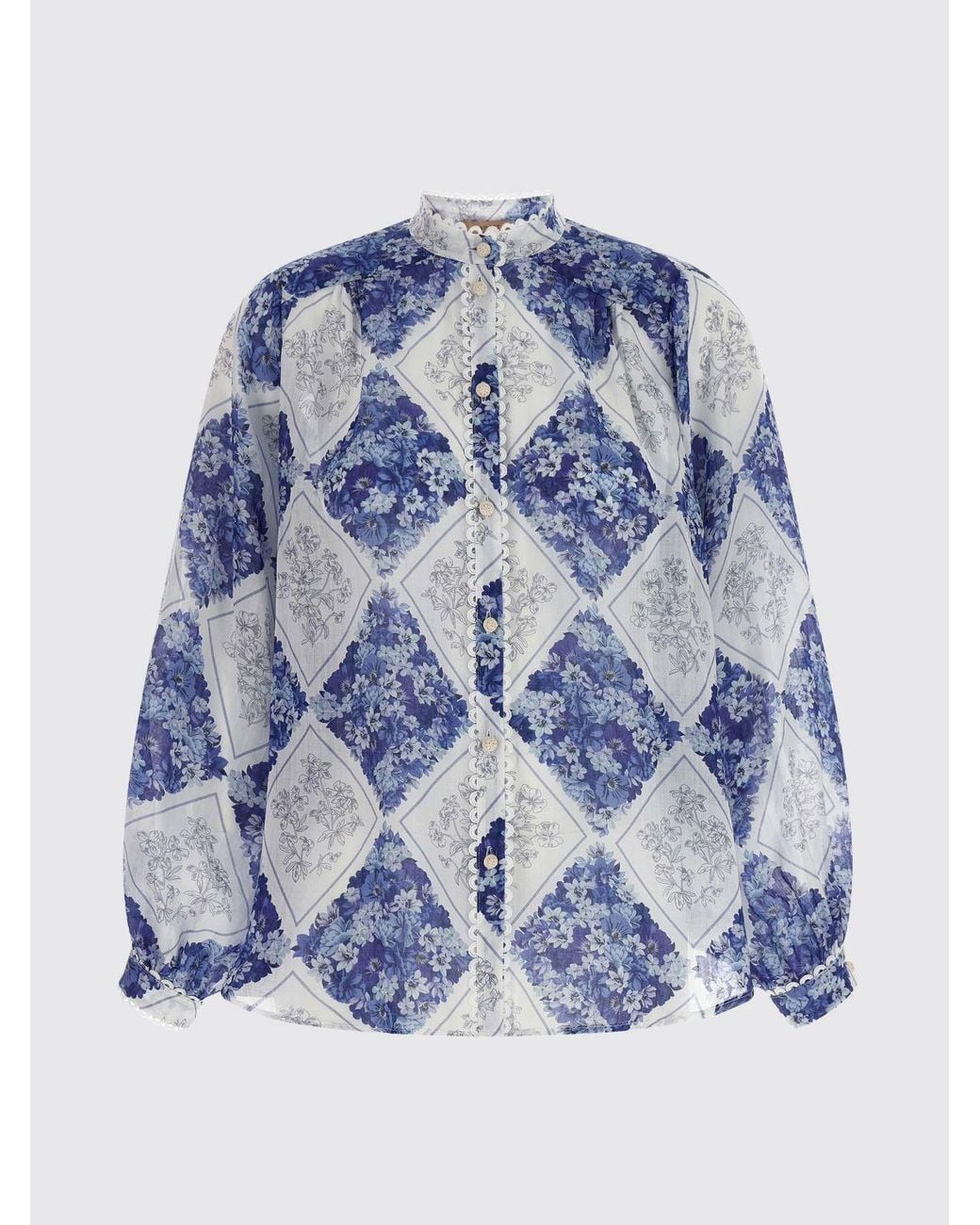 Twinset Blue Printed Ramie Shirt