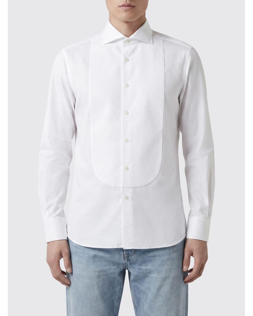 Brunello Cucinelli White Slim Fit Cotton Poplin Shirt for men