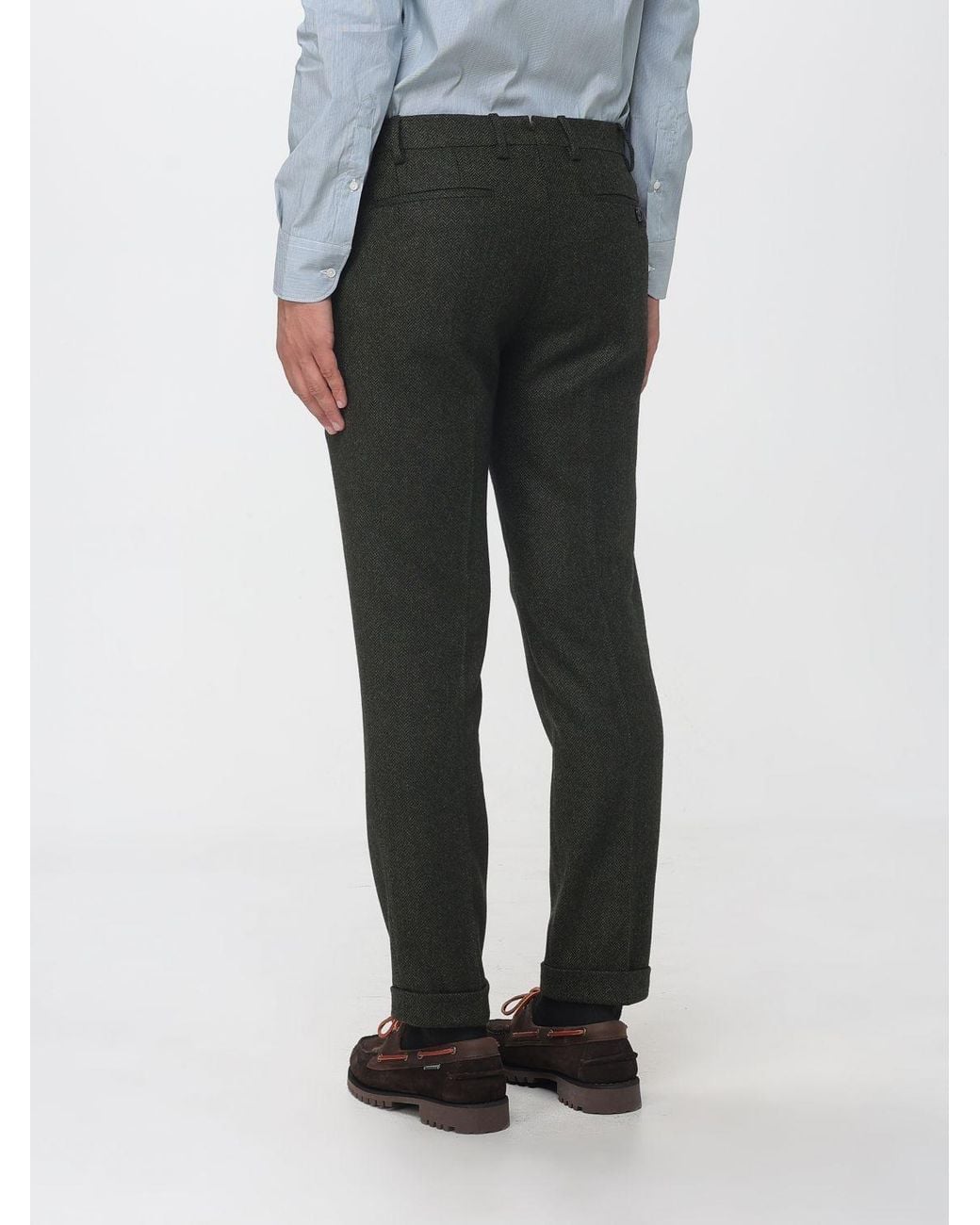 Berwich Gray Slim Fit Pleated Wool Chinos for men