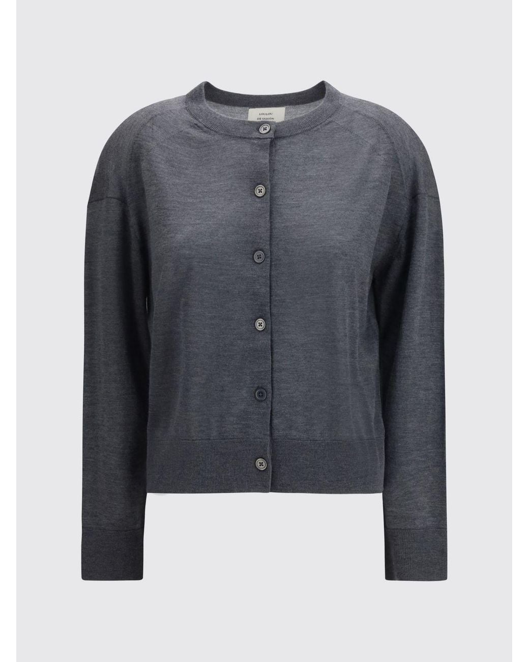 Loulou de Saison Blue Pure Cashmere Crewneck Cardigan With Ribbed Edges