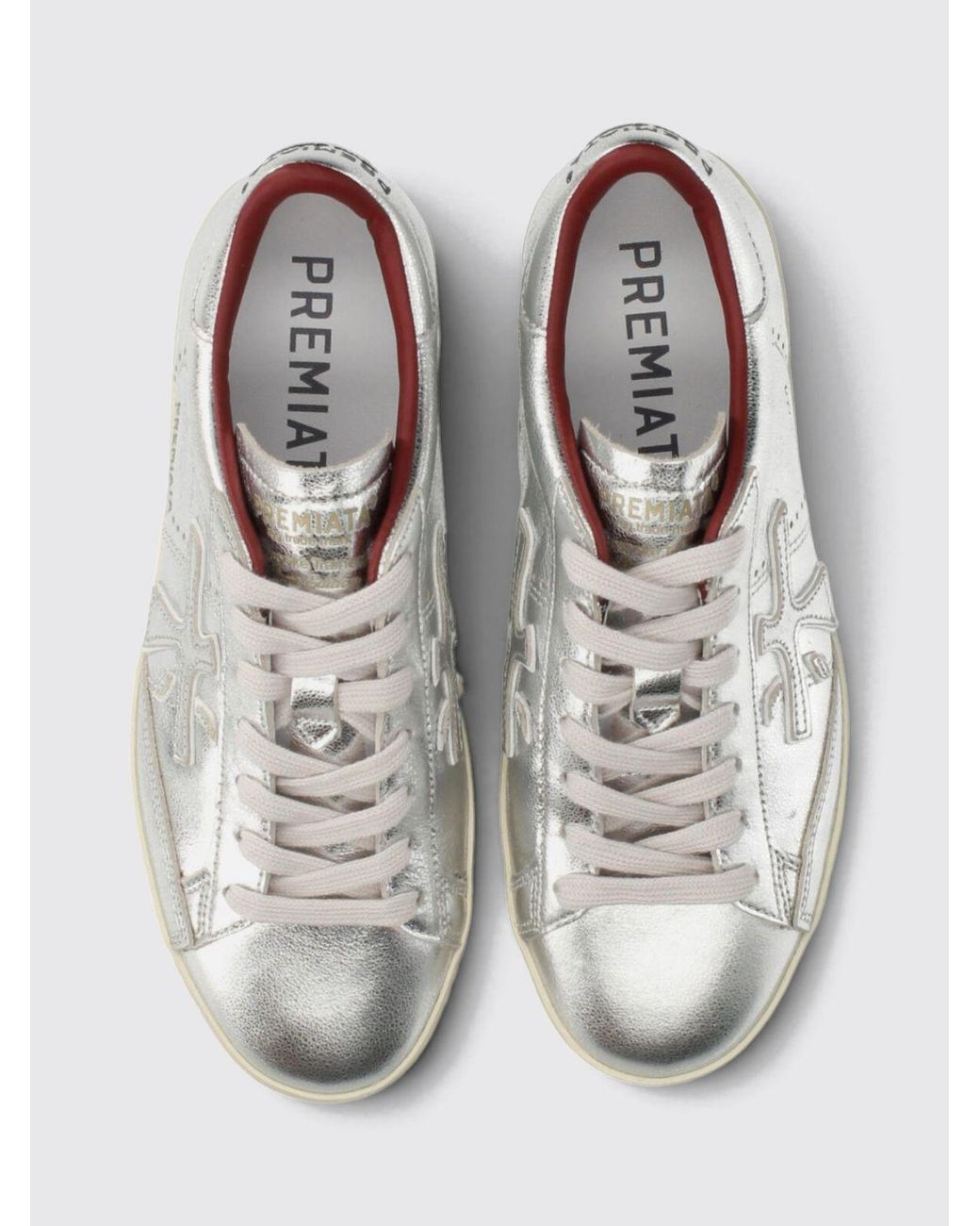 Premiata White Stevend Calfskin Sneakers With Contrasting Details And Logo