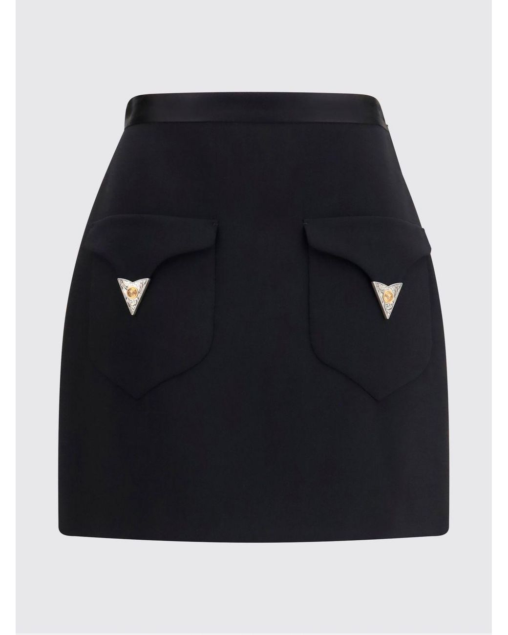 Versace Black High-Waisted Wool Mini Pencil Skirt With Patch Pockets
