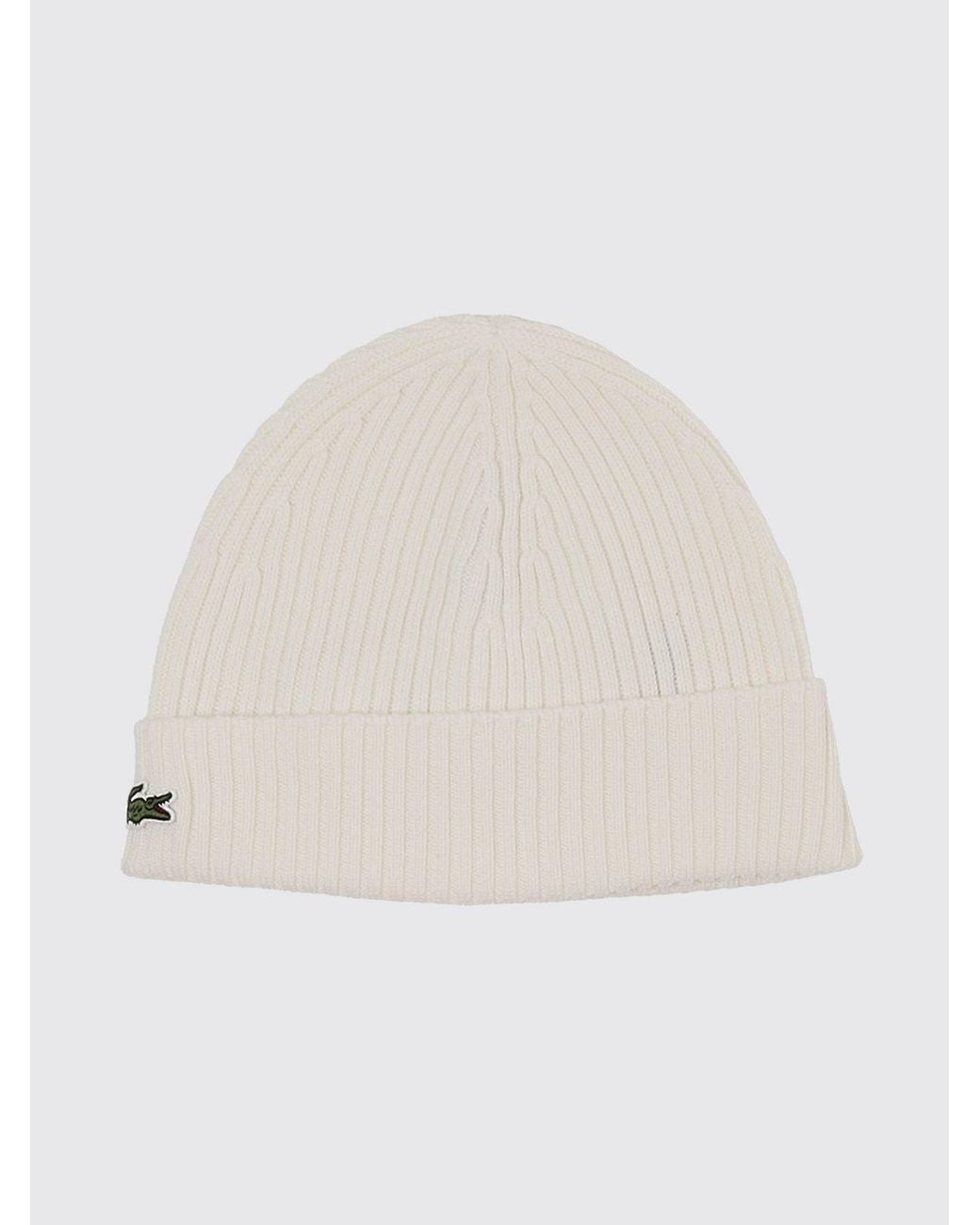 Lacoste Natural Pure Wool Beanie With Cuffed Hem And Embroidered Crocodile Logo for men