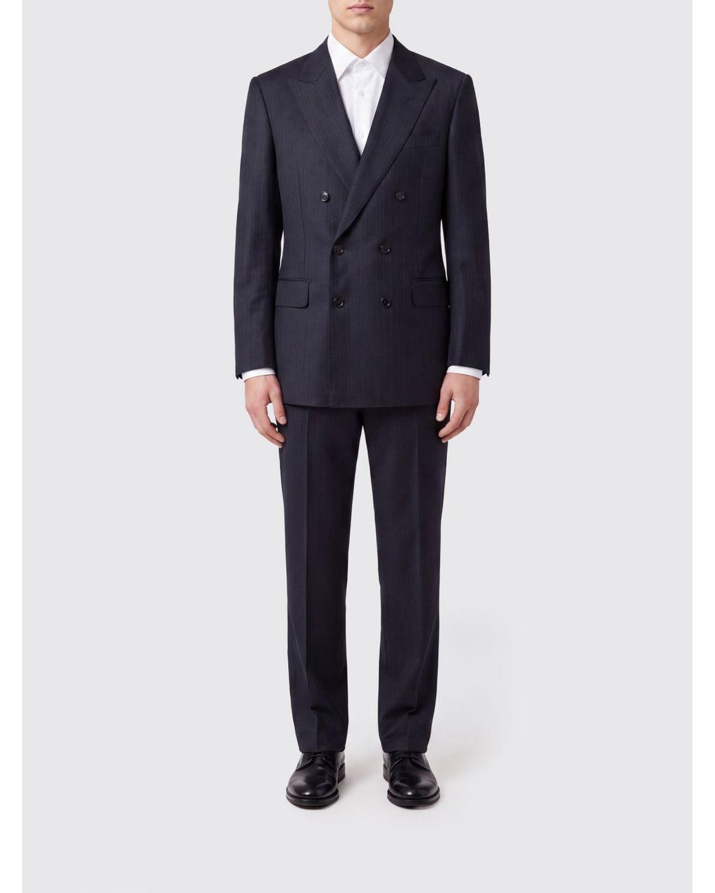 Tom Ford Blue Double-Breasted Pure Wool Suit With Peak Lapels for men