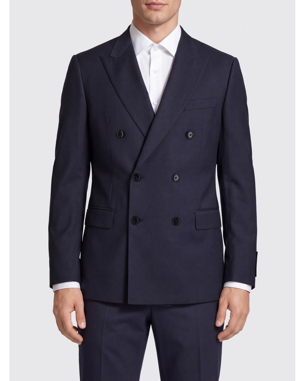 Boss Blue Double-Breasted Pure Virgin Wool Blazer With Notch Lapels for men