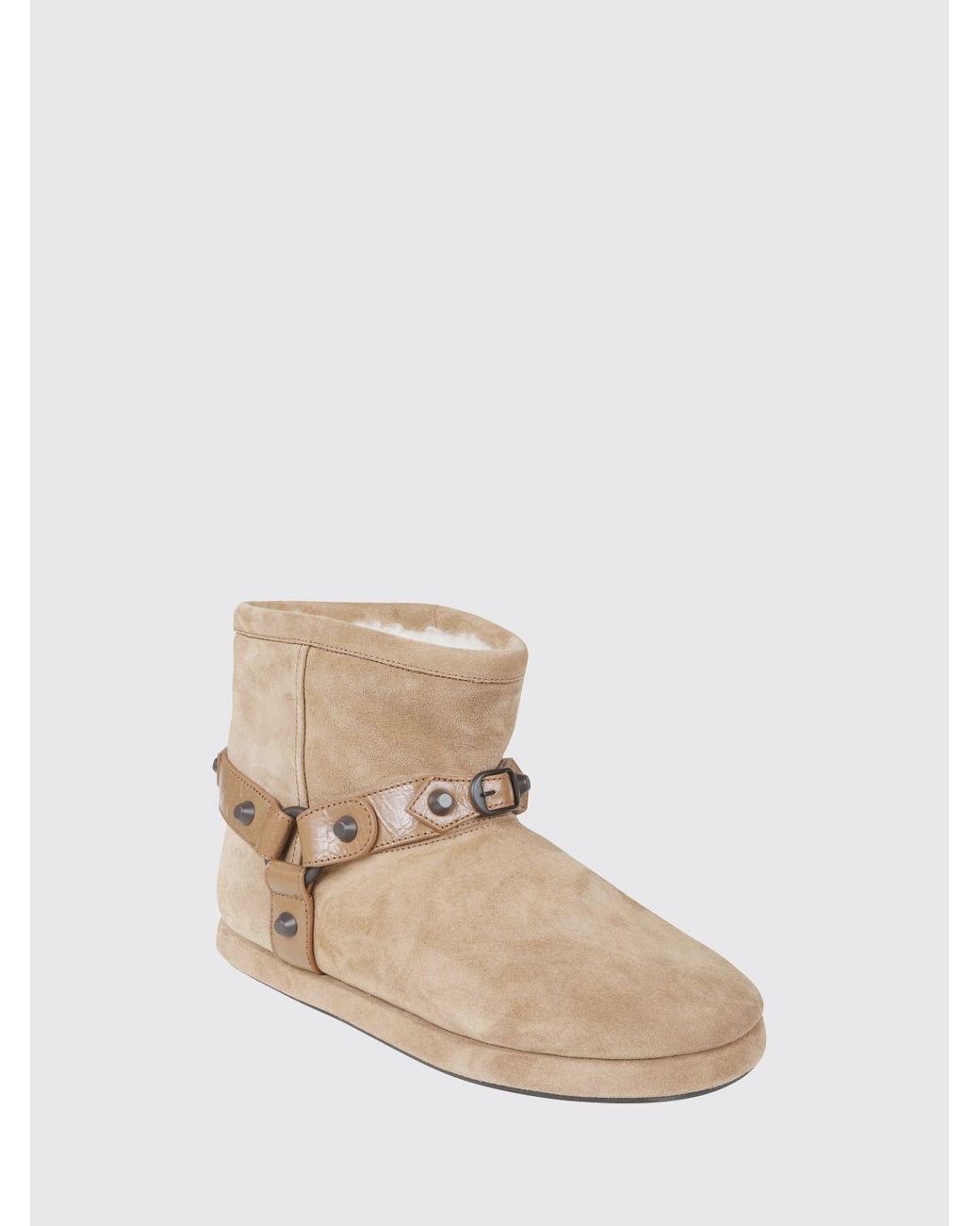 Balenciaga Natural Alaska Suede Ankle Boots With Studs And Shearling Lining
