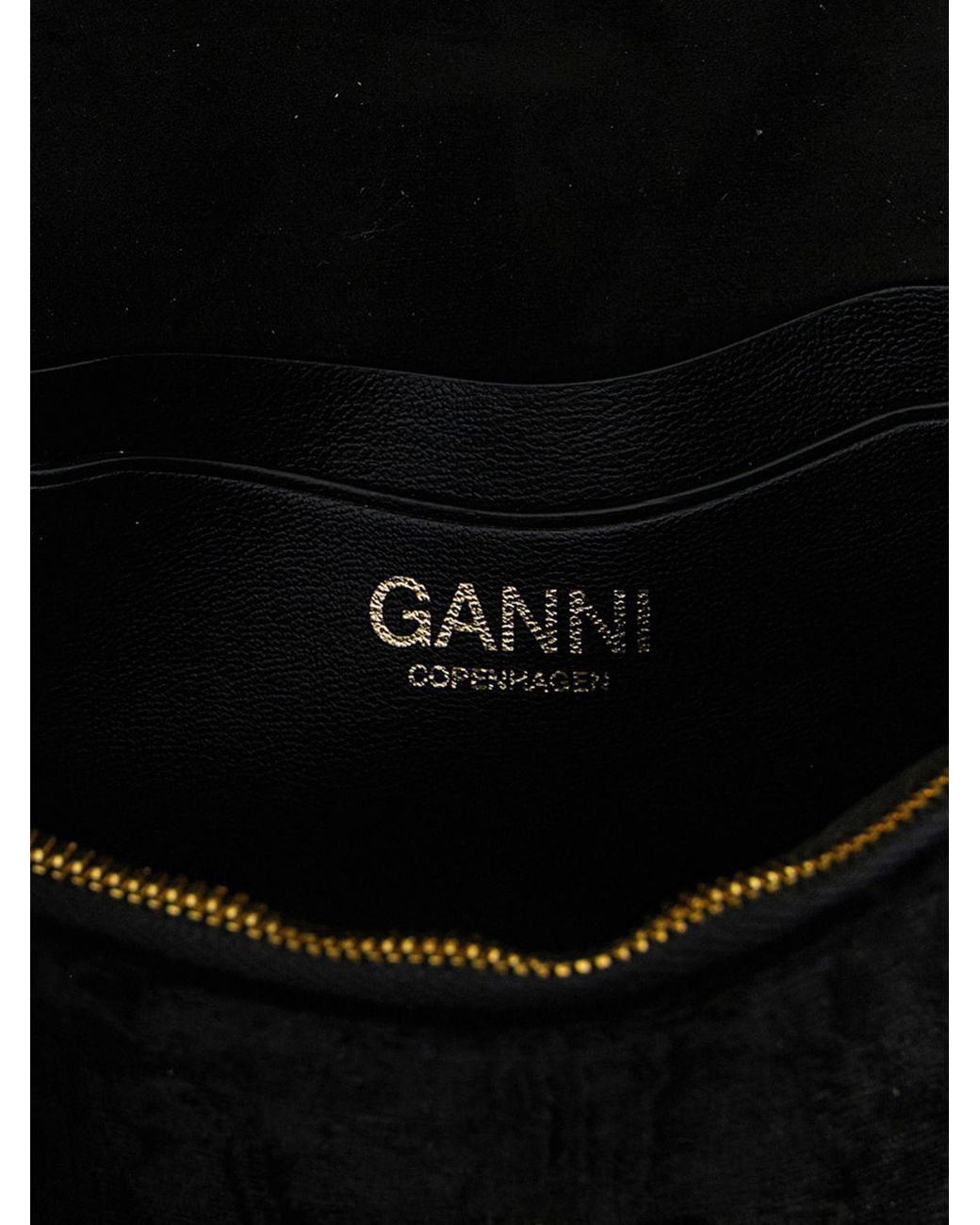 Ganni Black Lulu Moiré Velvet Wallet On Chain Bag