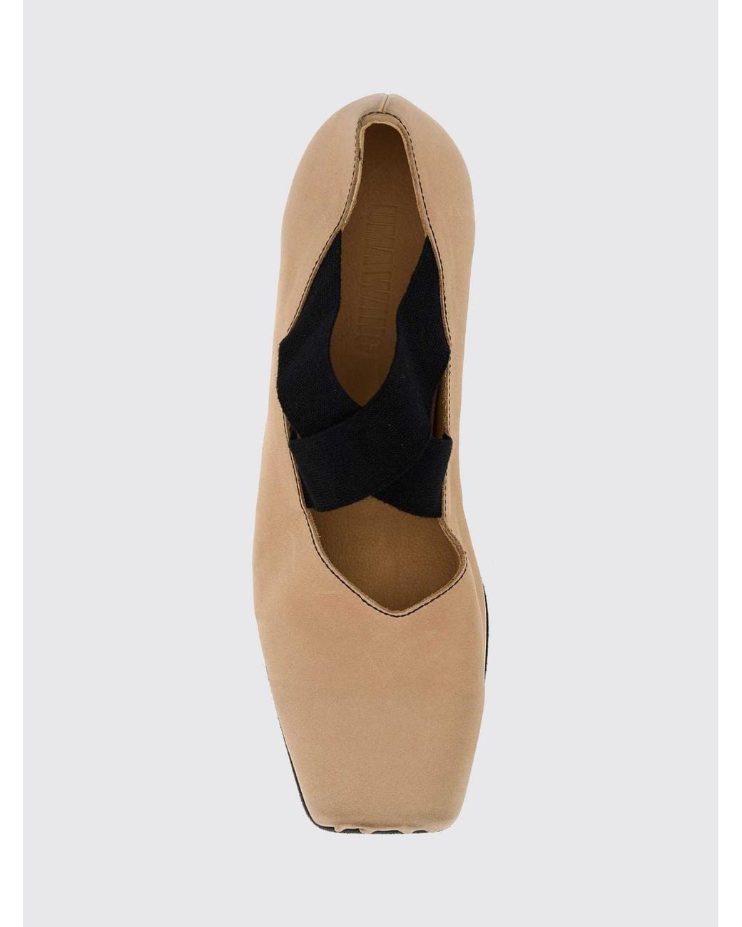 Uma Wang White Mary Jane Leather Flats With Square Toe And Elasticized Laces