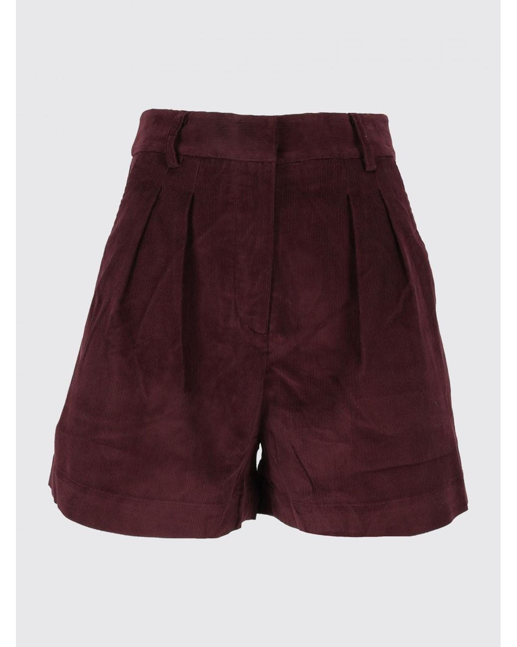 Mc2 Saint Barth Red Pleated Velvet Shorts With Belt Loops