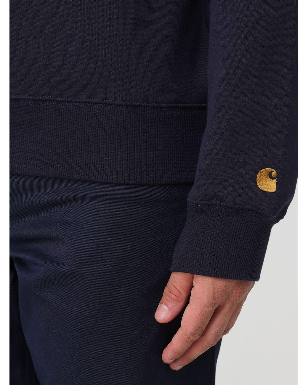 Carhartt Blue Relaxed Fit Solid Color Cotton Crewneck Sweatshirt With Dropped Shoulders for men