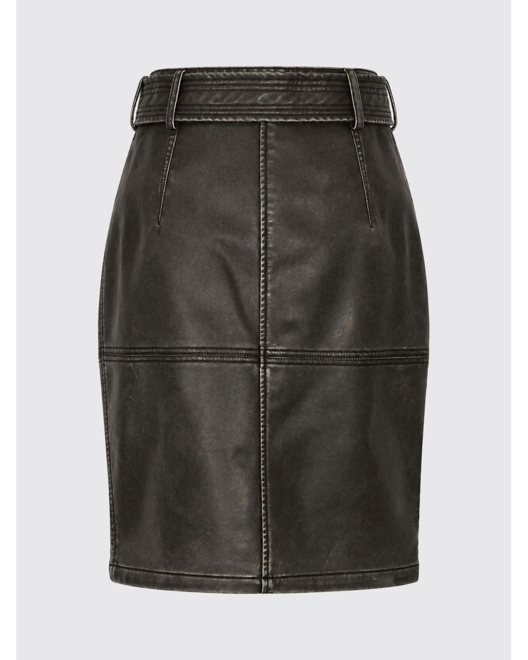 Pinko Black Faux Leather Pencil Midi Skirt With Slit And Belted Waist