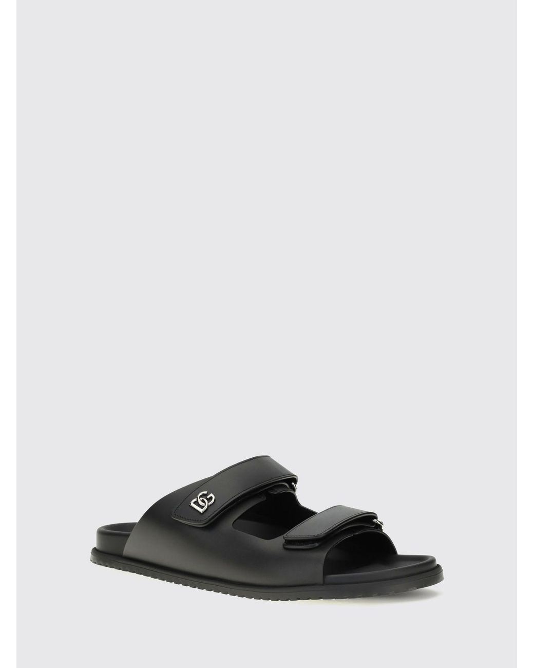 Dolce & Gabbana Black Dolce &Amp Gabbana Calfskin Leather Flat Sandals With Dg Monogram Logo for men