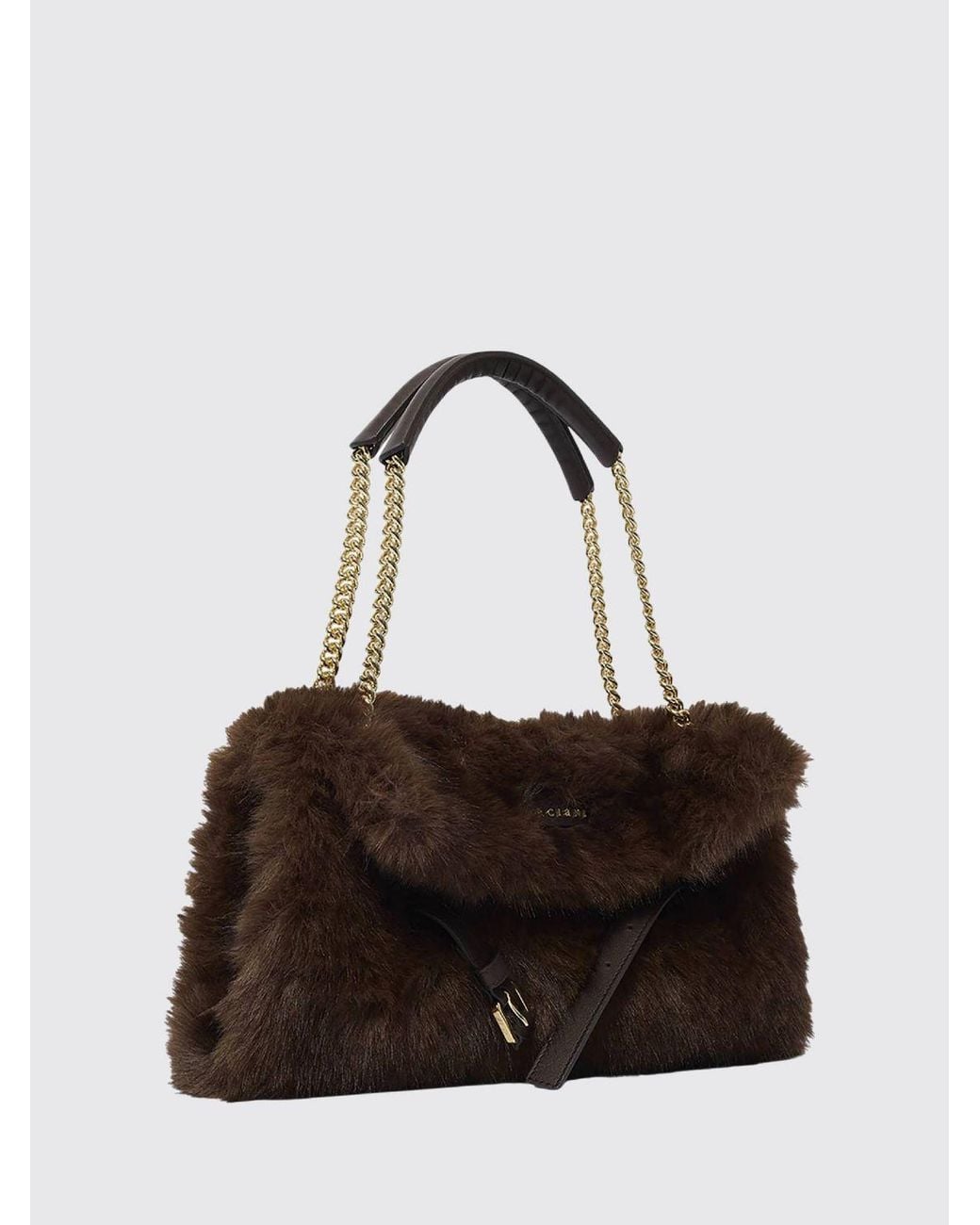 Orciani White Venus Small Faux Fur Shoulder Bag With Flap Closure