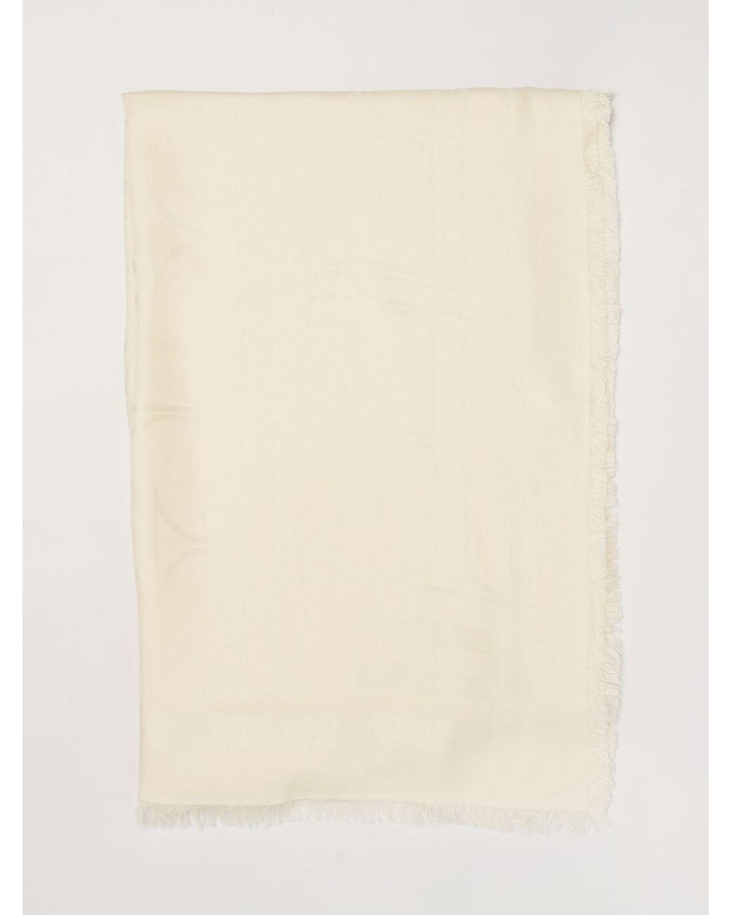 Elisabetta Franchi Natural Modal And Viscose Scarf With Jacquard Logo And Fringed Edges