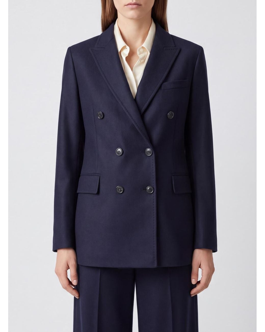 Circolo 1901 Blue Double-Breasted Virgin Wool Blend Blazer With Peak Lapels