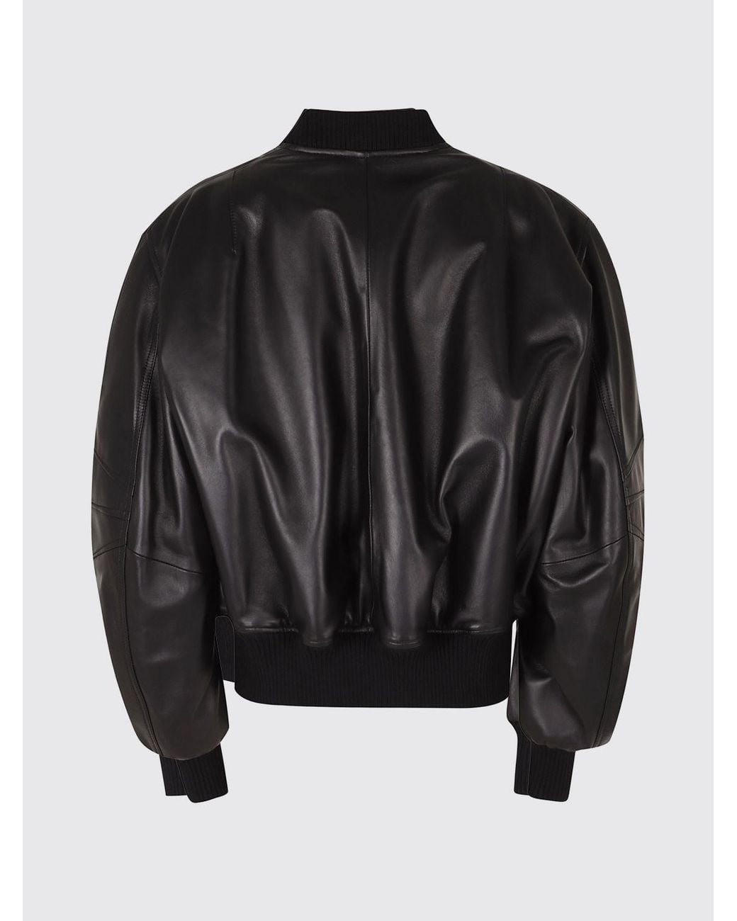 The Attico Black Oversized Leather Bomber Jacket With Dropped Shoulders