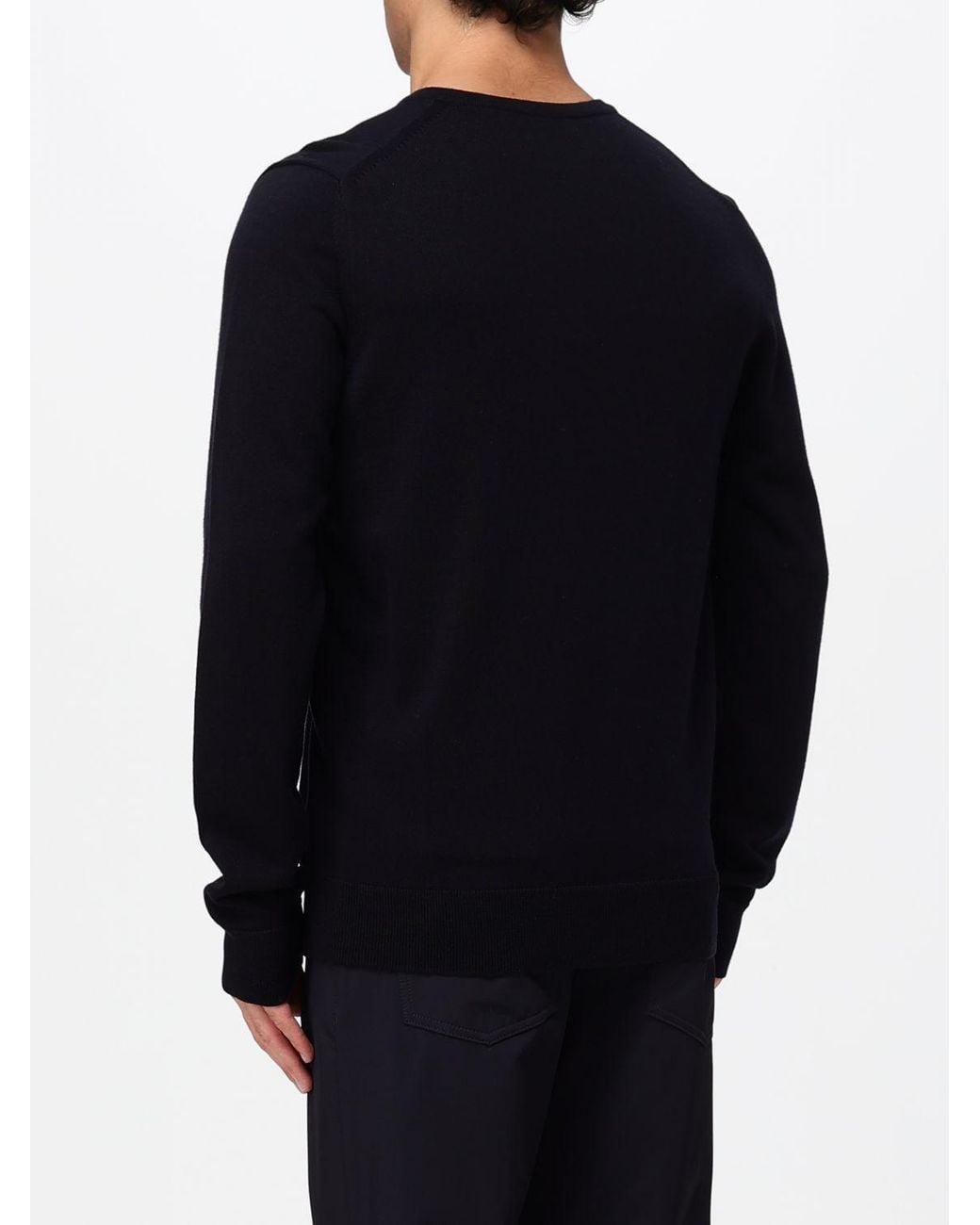 Fred Perry Blue V-Neck Wool And Cotton Blend Jumper With Embroidered Logo for men