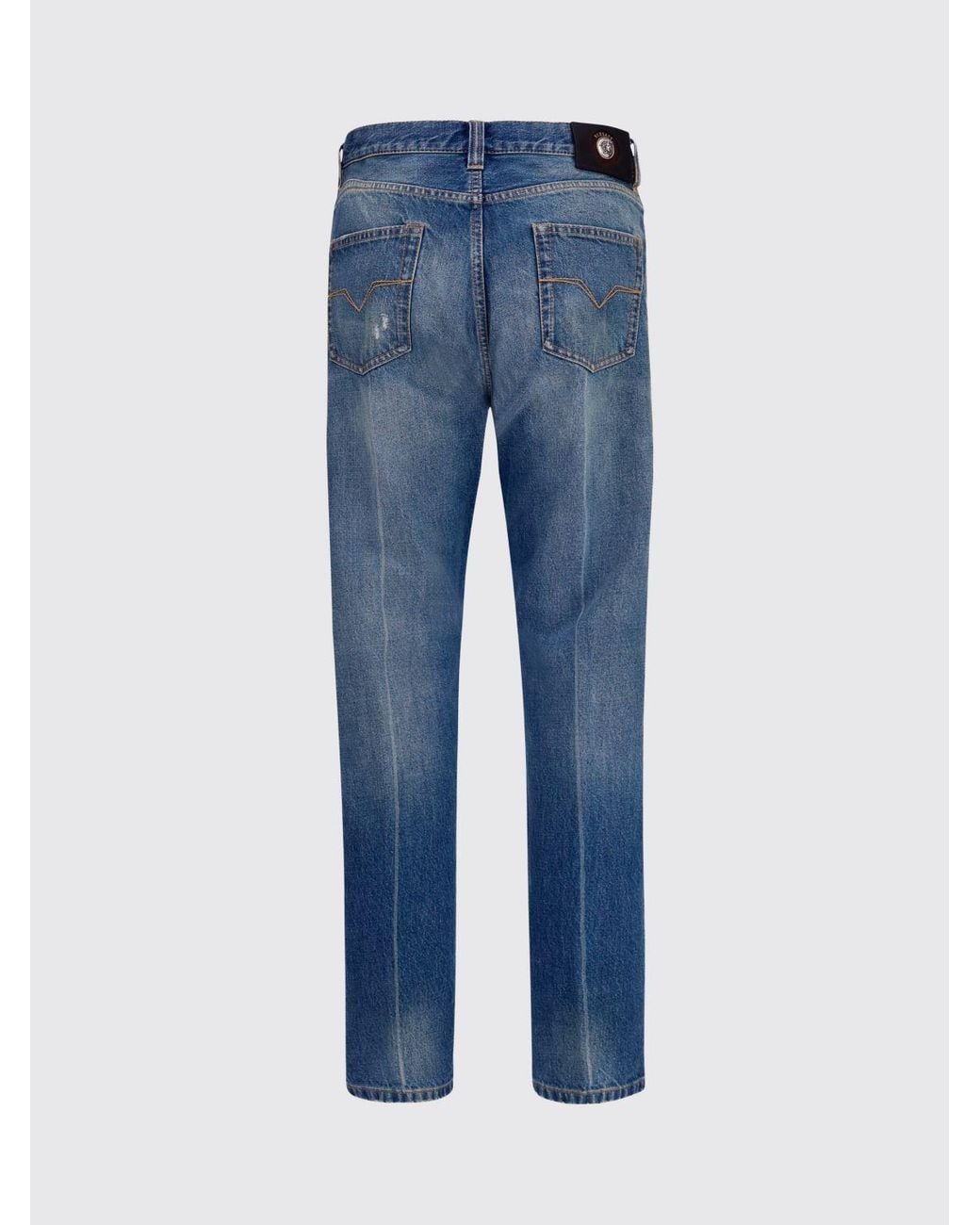 Versace Blue Mid-Rise Straight Fit Cotton Denim Jeans With Medusa Logo for men