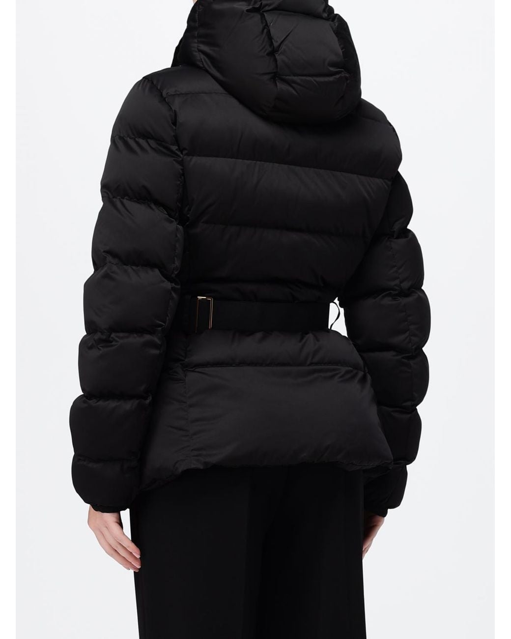 Elisabetta Franchi Black Short Quilted Puffer Jacket With Removable Hood And Belt