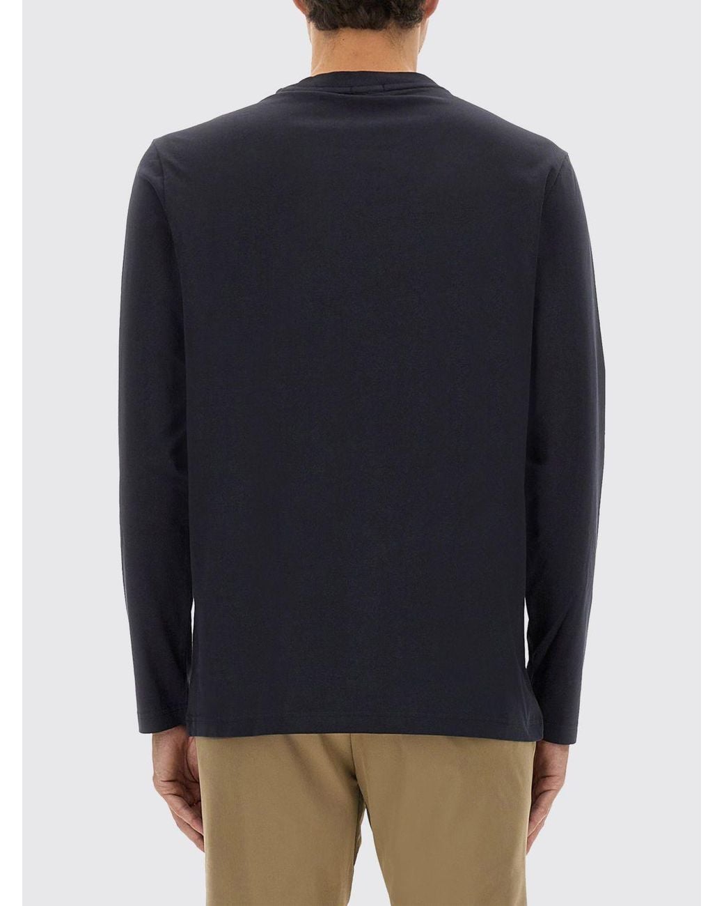 Boss Blue Long-Sleeved Cotton T-Shirt With Crewneck And Contrast Logo for men