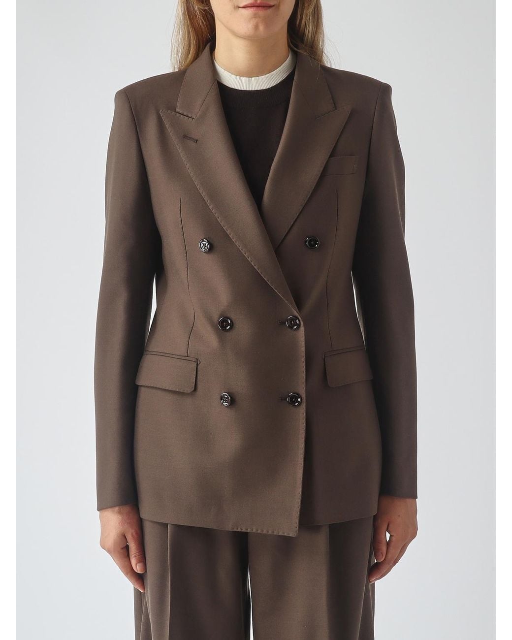 Tagliatore Brown Double-Breasted Virgin Wool Blazer With Peak Lapels