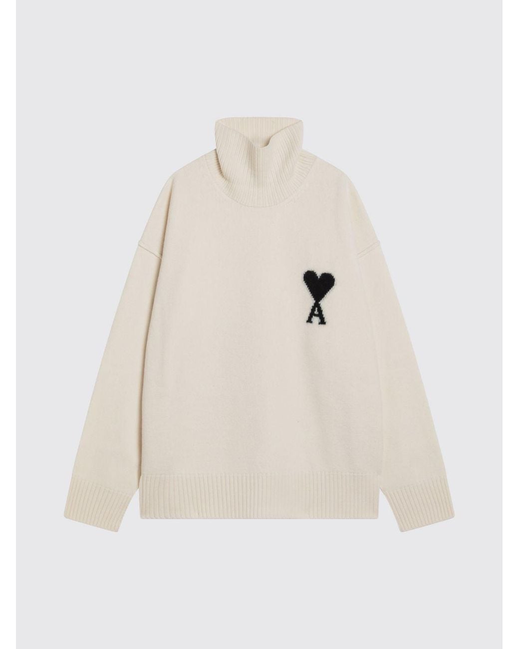AMI Blue Jacquard Logo Wool Turtleneck Jumper With Dropped Shoulders for men