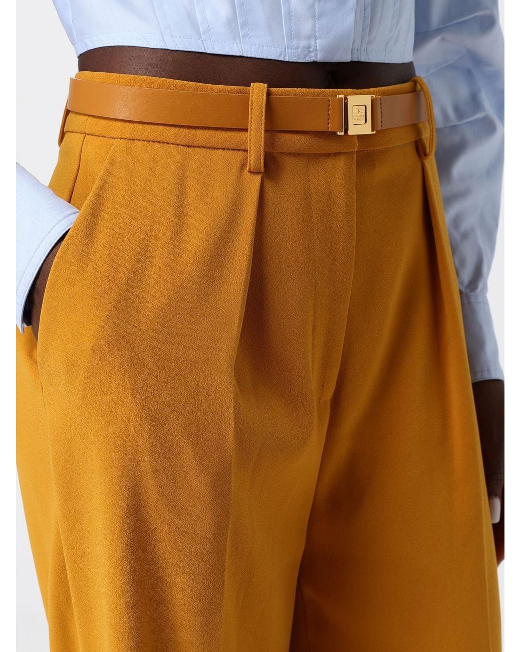 Elisabetta Franchi Orange High-Waisted Wide-Leg Crêpe Trousers With Logo Belt