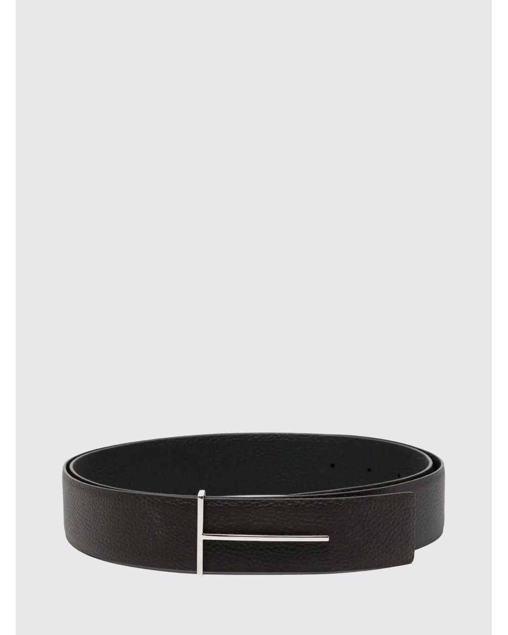 Tom Ford White Reversible 4Cm Pebbled Leather Belt With T Monogram Buckle for men