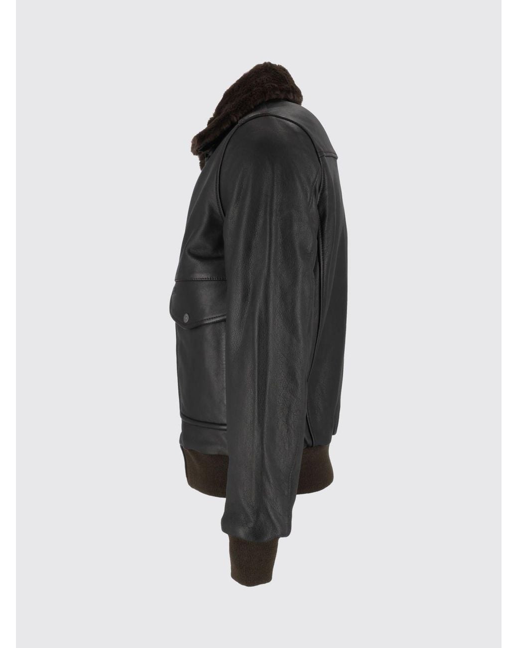 Schott Nyc Black Leather Bomber Jacket With Fur Collar And Concealed Closure for men