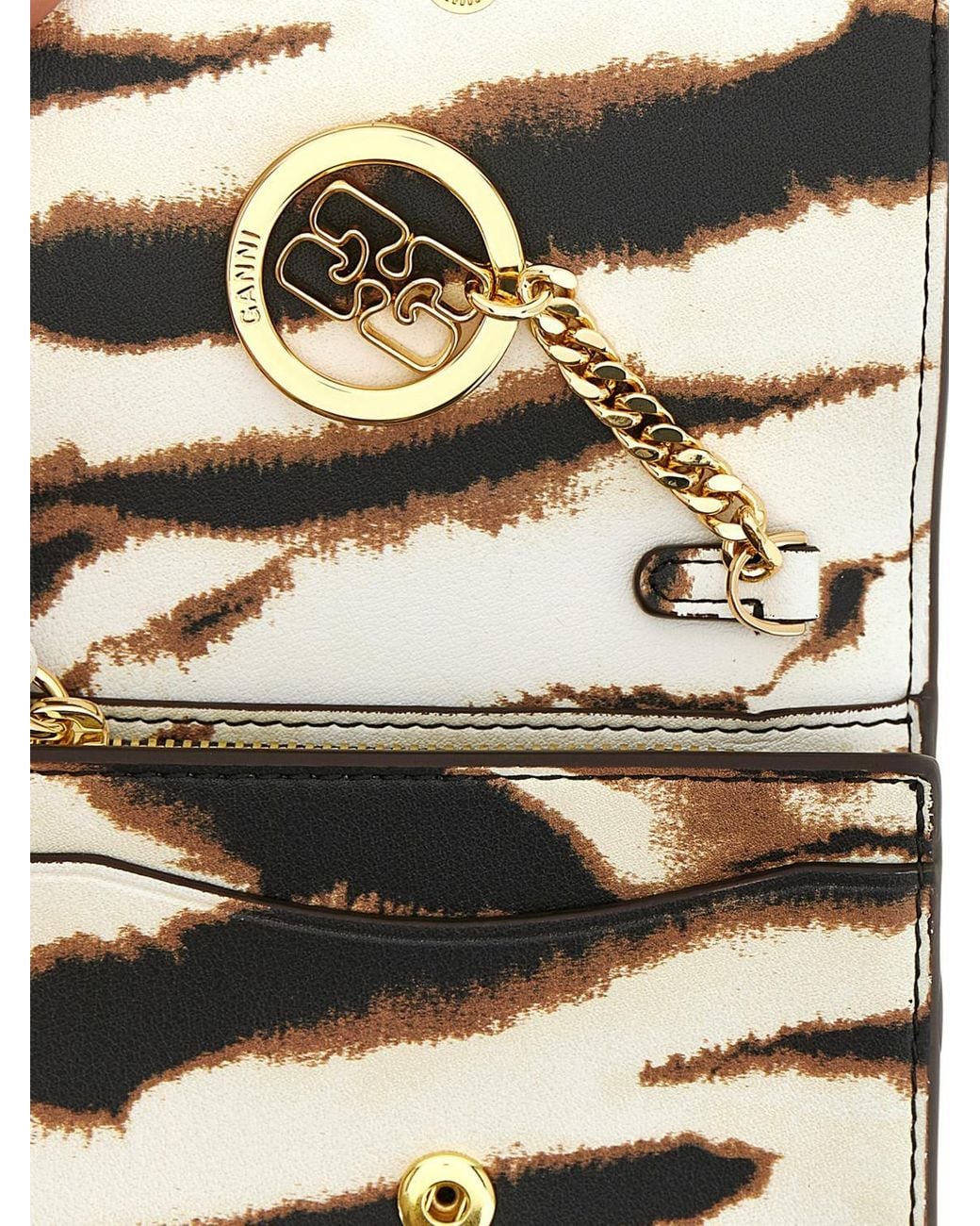 Ganni White Bou Zebra-Print Faux Leather Wallet With Butterfly Logo