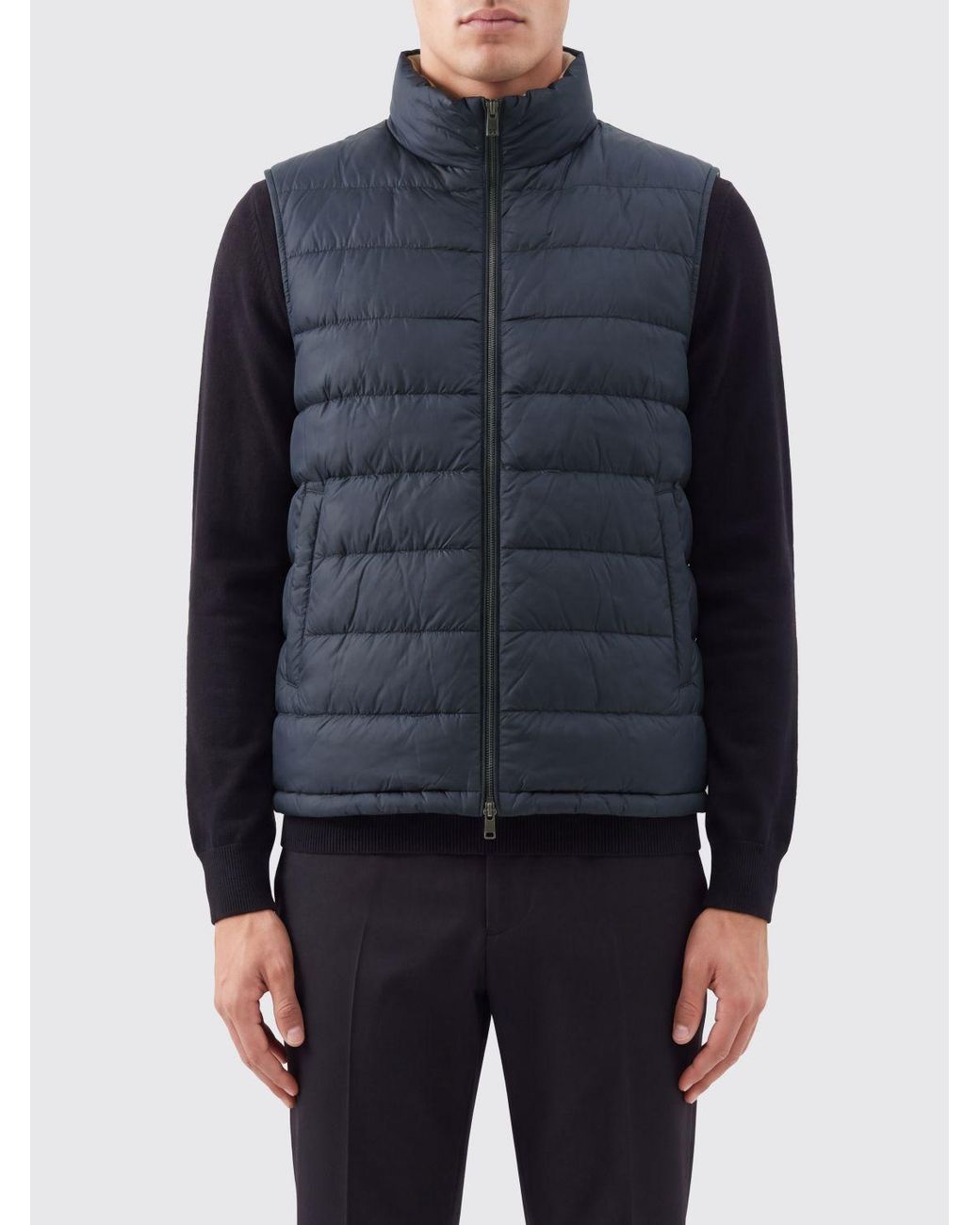 Herno Blue Quilted Nylon Padded Gilet With High Neck And Zip Closure for men