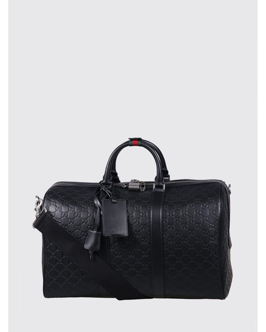 Gucci Black Gg Emblem Leather Duffle Bag With Embossed Gg Monogram for men