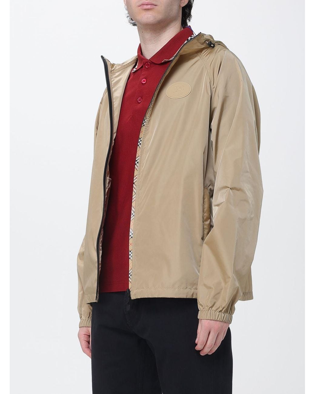 Burberry Natural Relaxed Fit Hooded Nylon Windbreaker With Ekd Logo for men