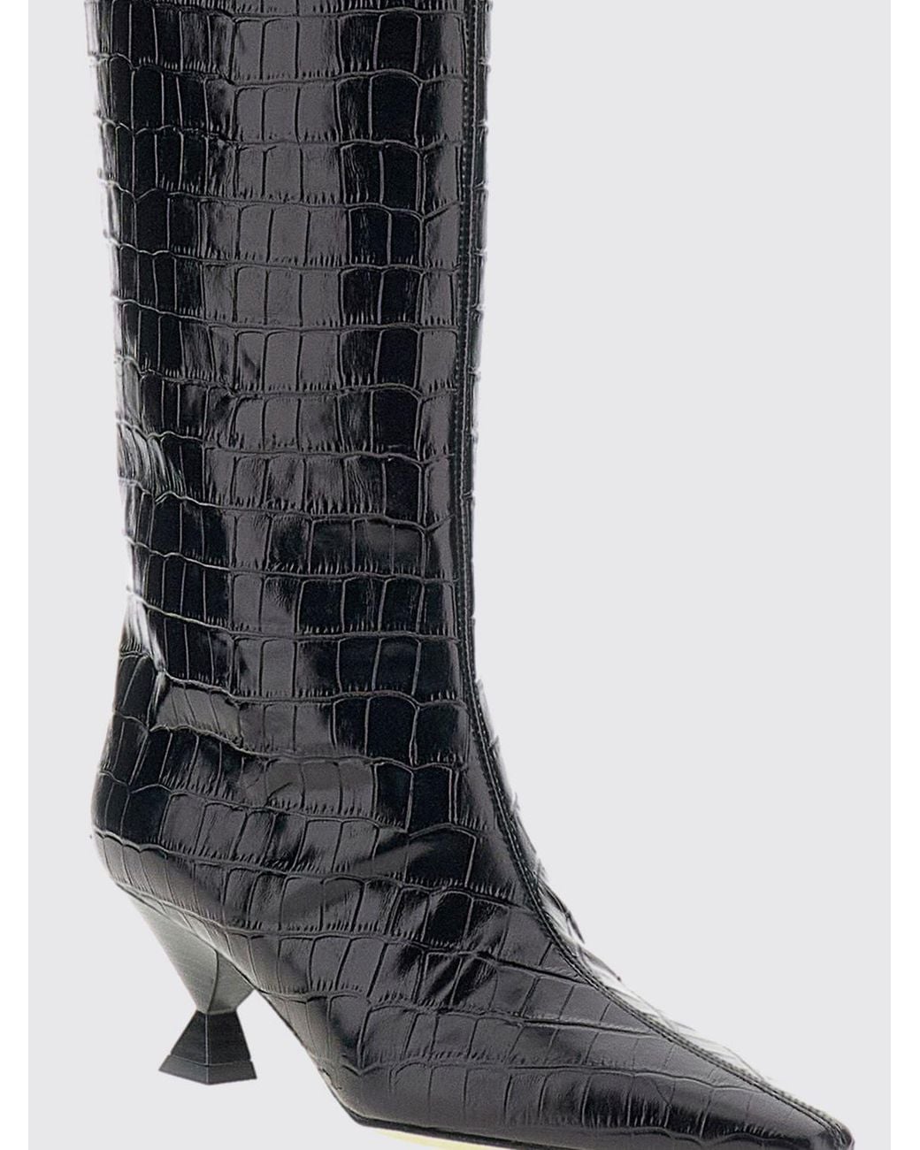 MARIA LUCA Black Noa Knee-High Calfskin Boots With Croc-Effect