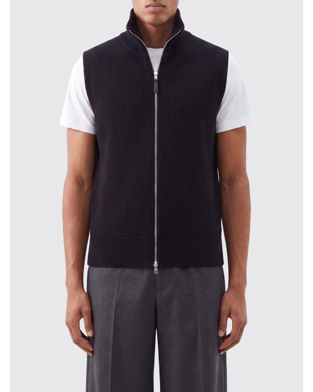 Maison Margiela Blue Wool And Cotton Knitted Waistcoat With A Turtleneck And Zip for men