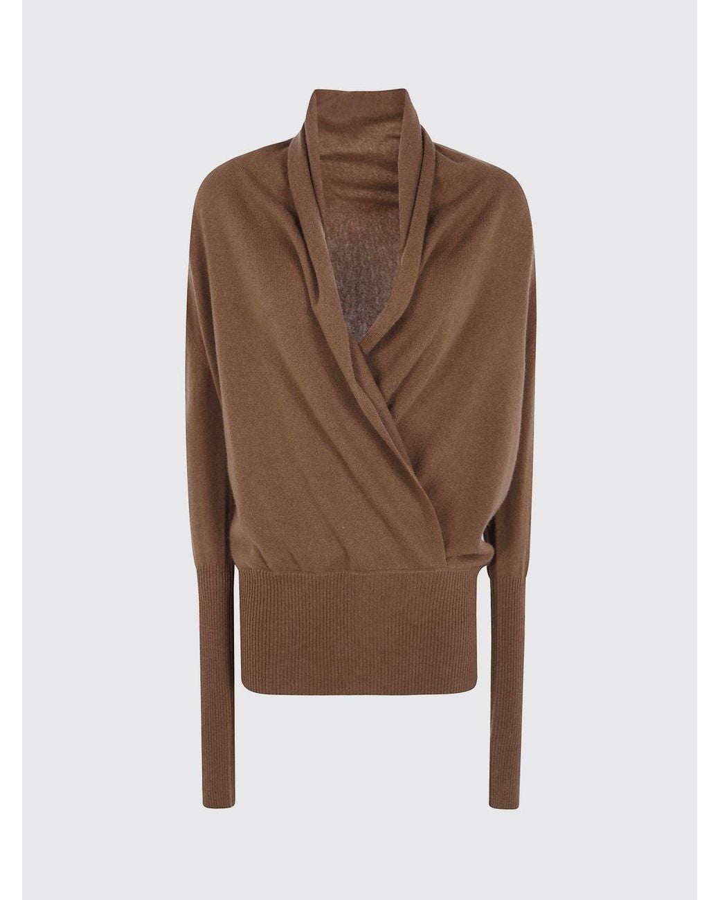 7 For All Mankind Brown Draped V-Neck Jumper
