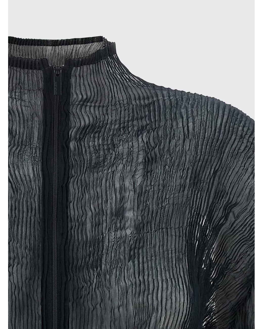 Issey Miyake Black High-Neck Crinkled Crêpe Zip-Up Cardigan