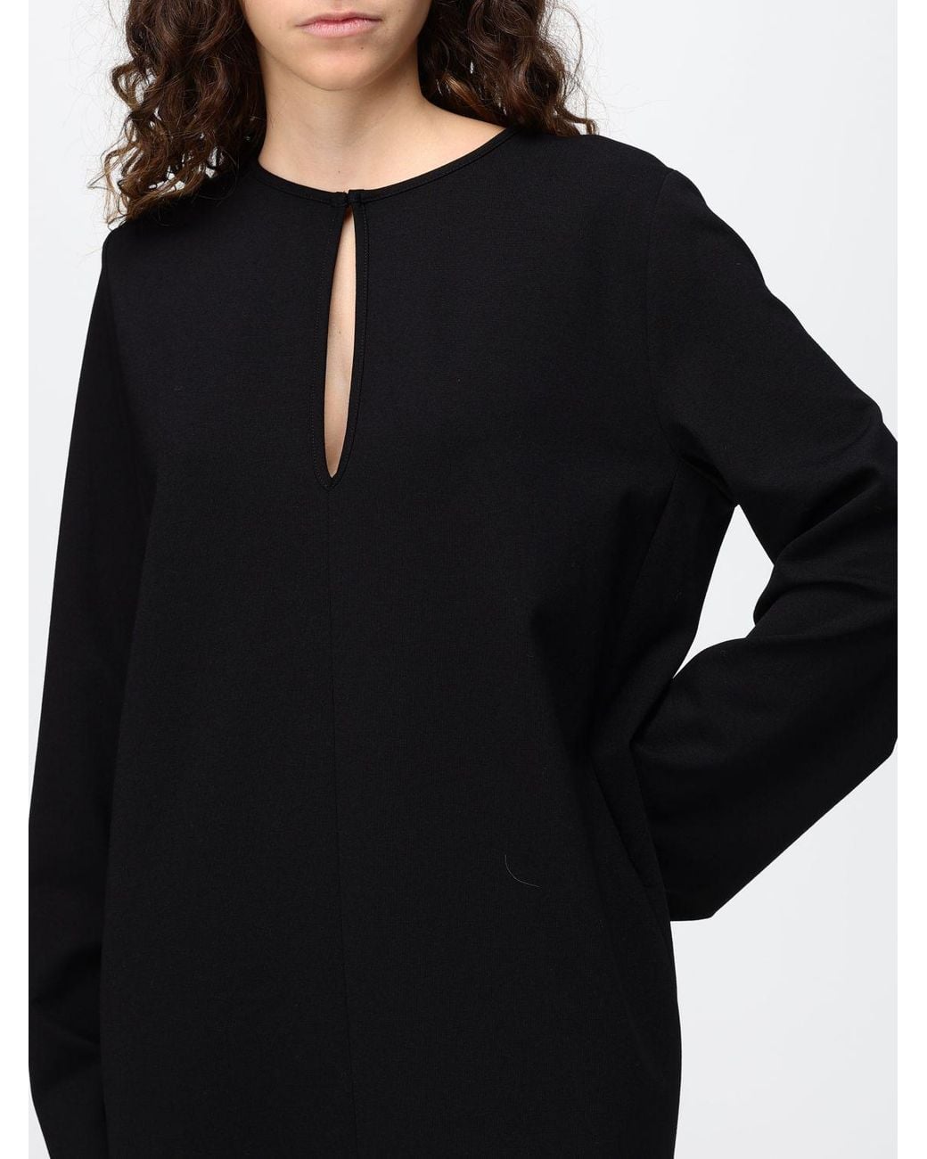 Liviana Conti Black Megan Viscose Mini Tunic Dress With Long Sleeves And Teardrop Neckline